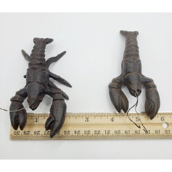 Vintage Cast Iron Lobster Crawfish Figurine Paperweight Nautical Decor Cajun Set - Picture 10 of 10